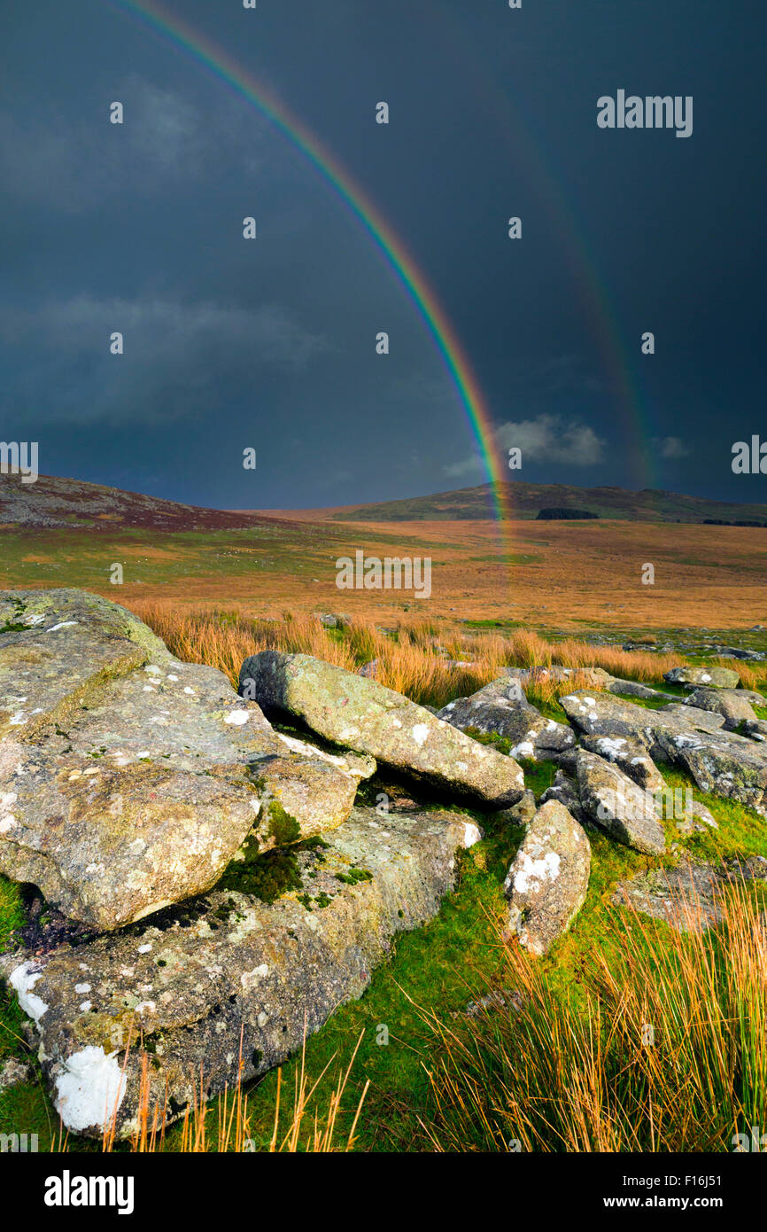 Brown Willy mit Rainbow Bodmin Moor; Cornwall; UK Stockfoto