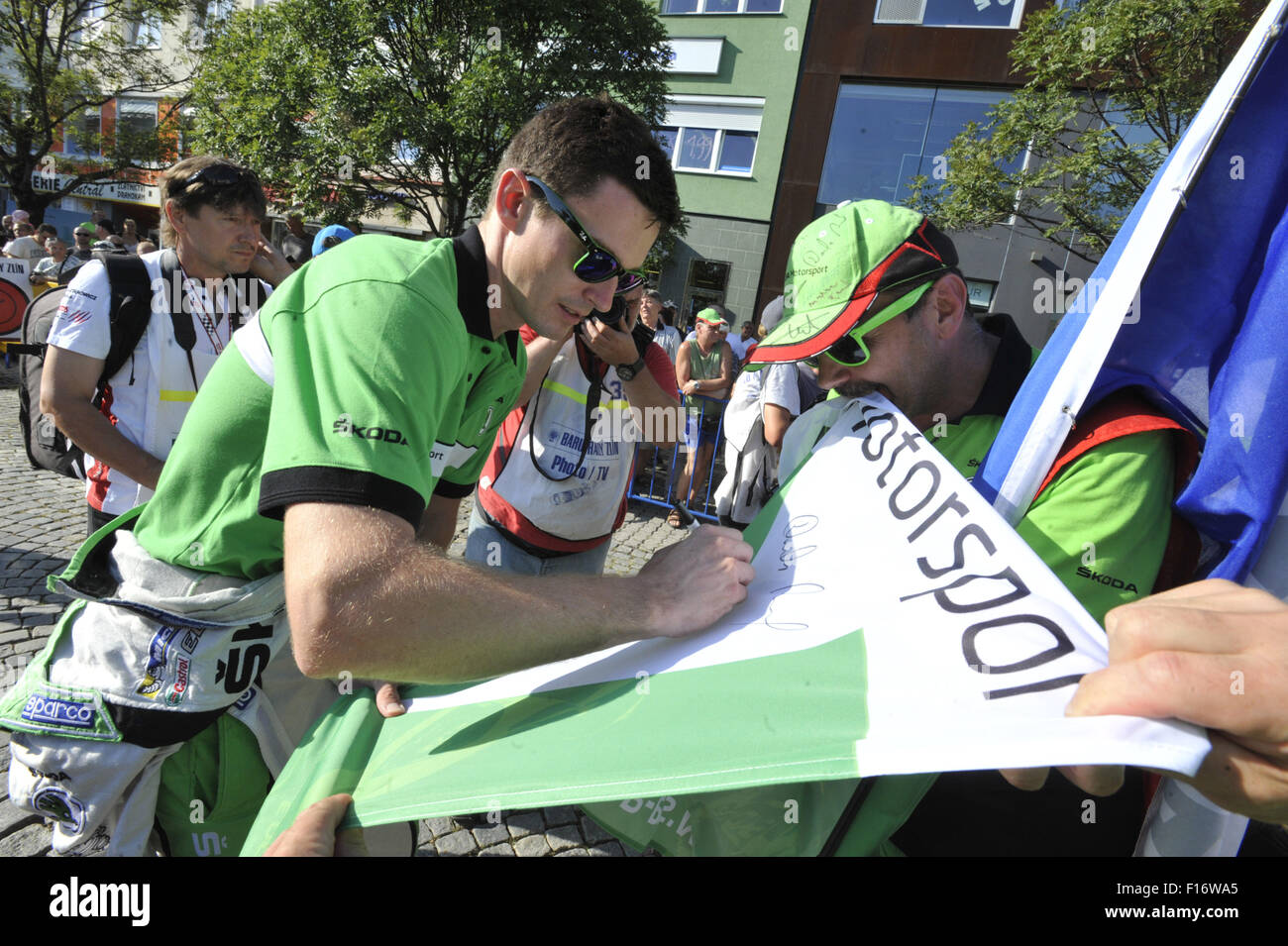 Zlin, Tschechische Republik. 28. August 2015. Jan Kopecky, Tschechische Republik, Barum Rallye Intercontinental Rally Challenge (IRC) und internationalen Motorsport Meisterschaft der Tschechischen Republik in Zlin, Tschechische Republik, 28. August 2015. © Dalibor Gluck/CTK Foto/Alamy Live-Nachrichten Stockfoto