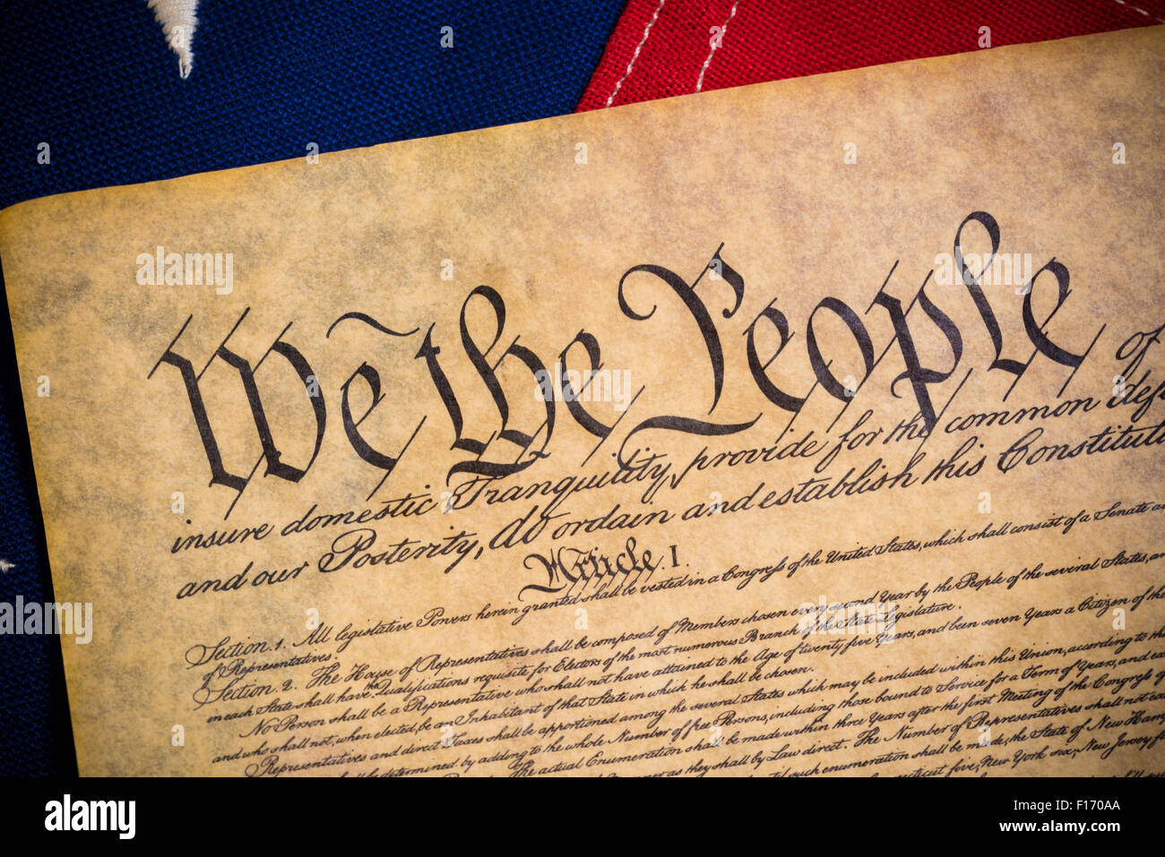 Die Verfassung der Vereinigten Staaten von Amerika mit einem Oldtimer Kennzeichen Stockfoto