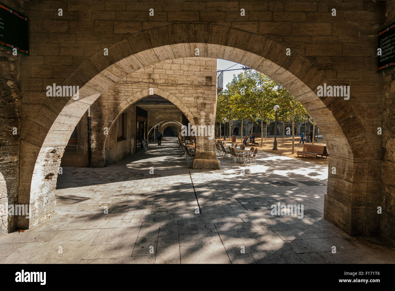 Plaça Major (Major Quadrat), Banyoles. Stockfoto
