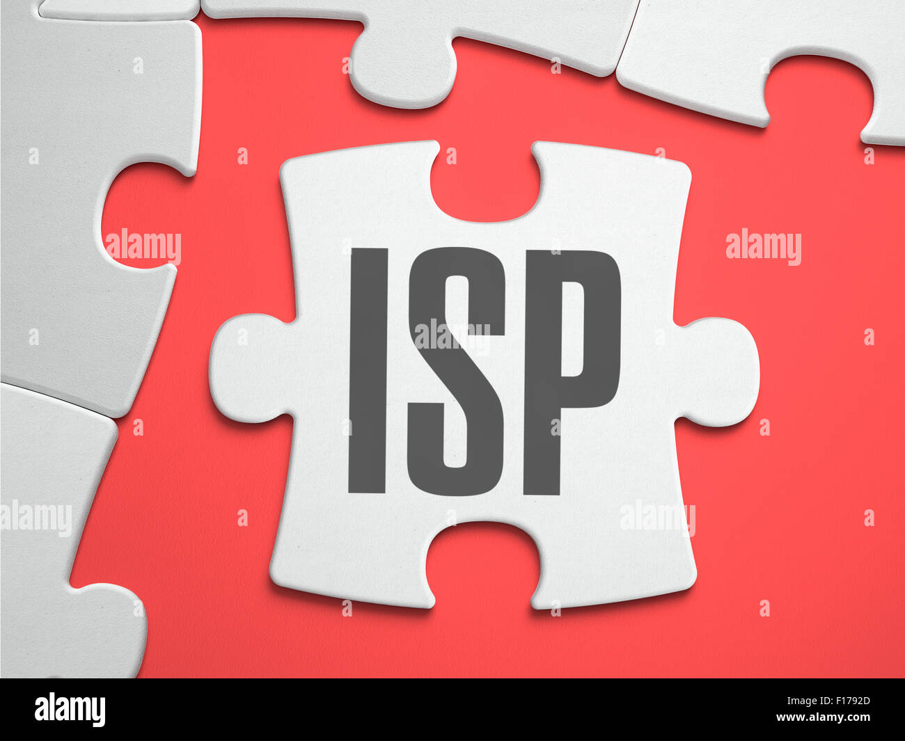 ISP - Internet Service Provider - Text auf Rätsel an der Stelle der fehlenden Teile. Scarlett-Background. Close-up. 3D Illustration. Stockfoto
