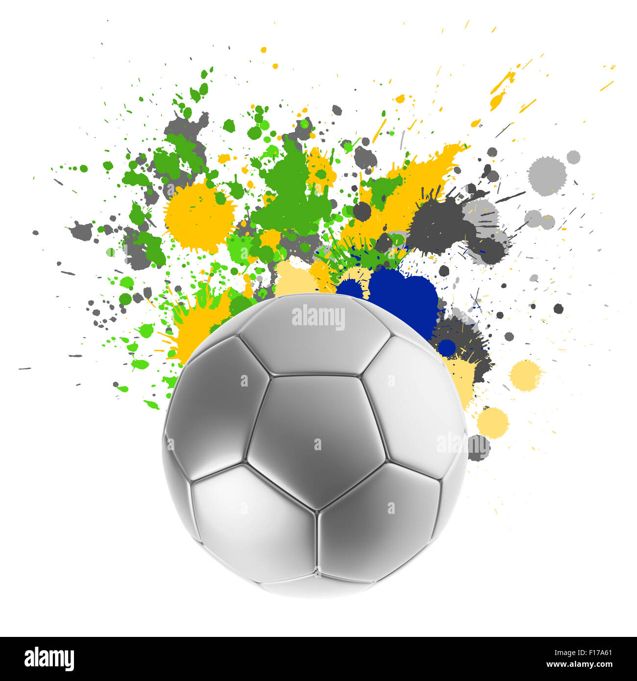 Fußball mit der brasilianischen Flagge Spritzwasser Farben Stockfoto