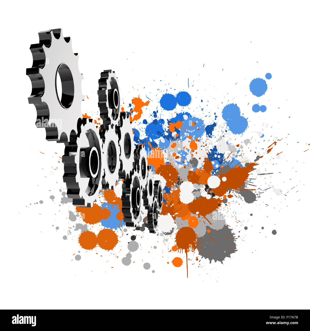 Zahnrad Getriebe und Splash Farben Hintergrund als Konzept Stockfoto