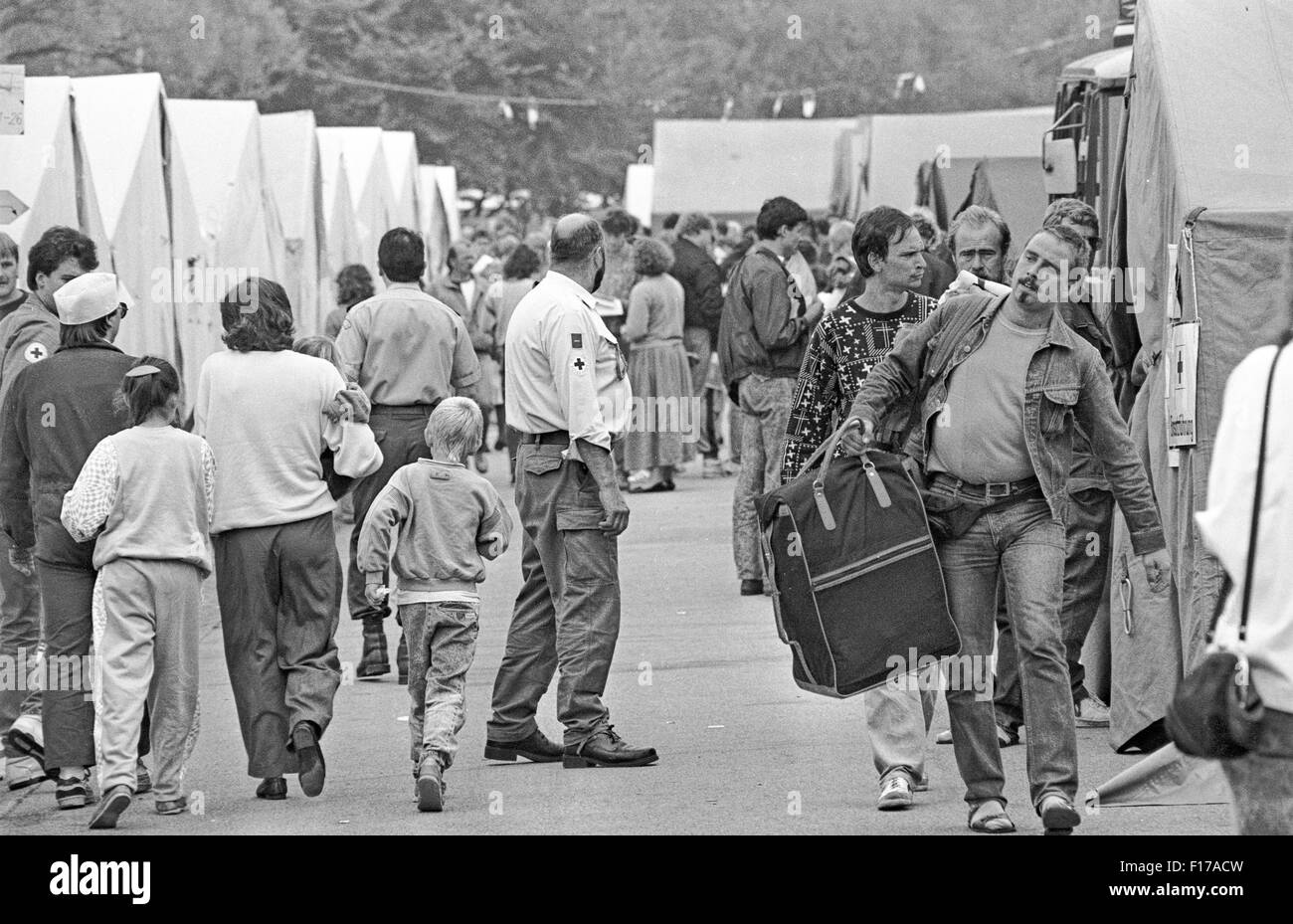 Flüchtlingslager in den Landkreis Passau, Bayern, auf DDR-Flüchtlinge, die über Ungarn und Österreich in den Westen geflohen sind Stockfoto