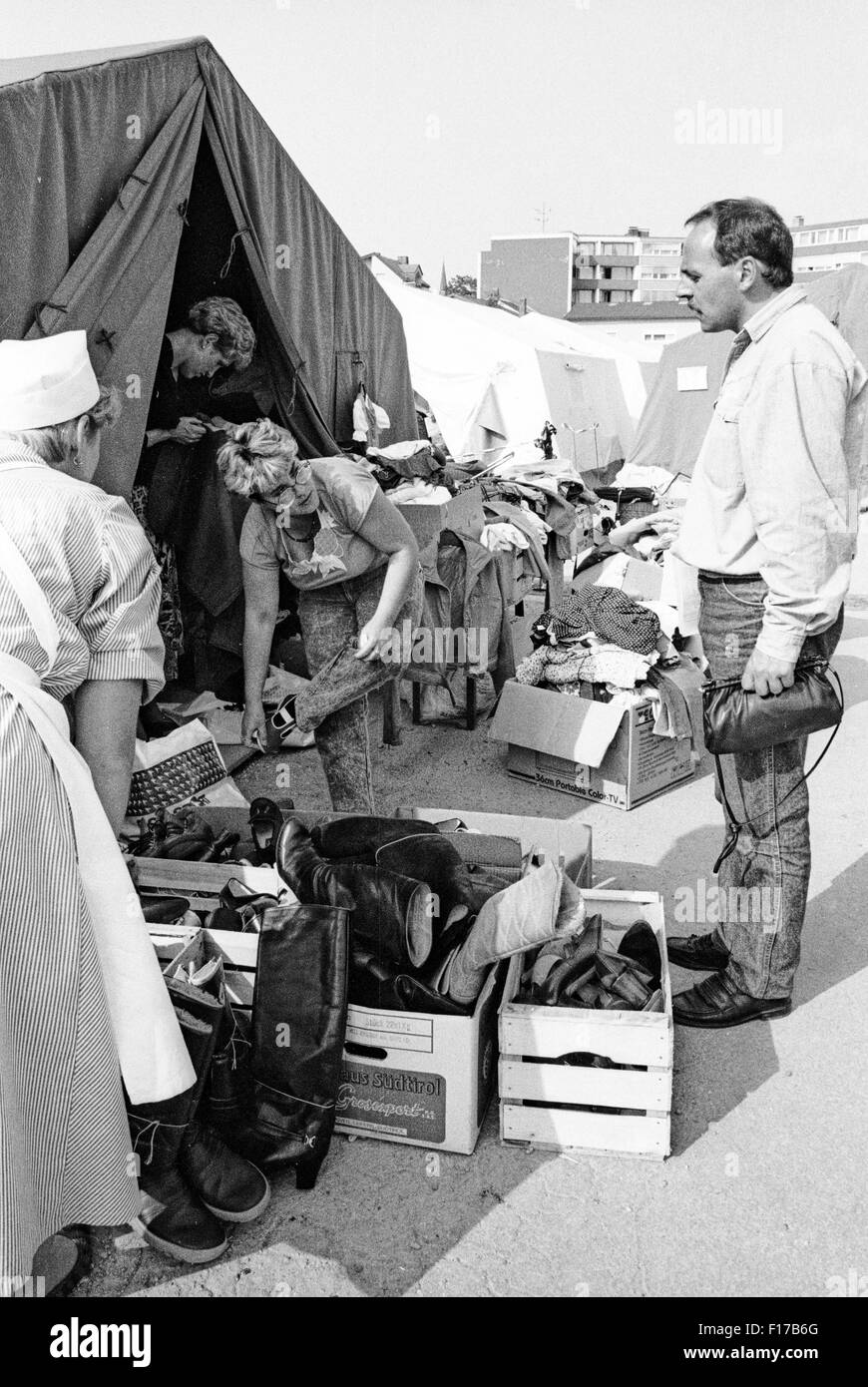 Flüchtlingslager in den Landkreis Passau, Bayern, auf DDR-Flüchtlinge, die über Ungarn und Österreich in den Westen geflohen sind Stockfoto