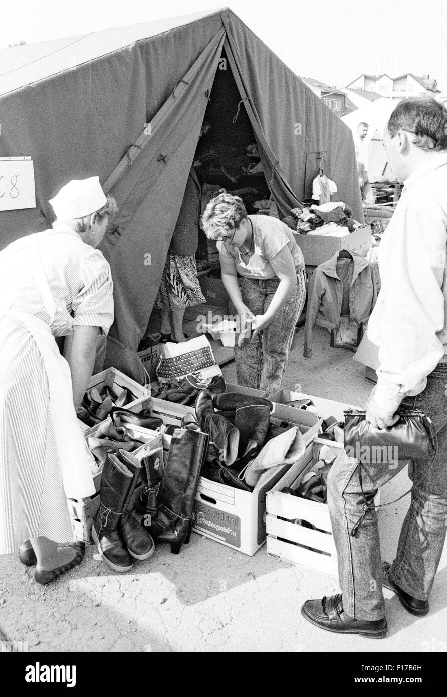 Flüchtlingslager in den Landkreis Passau, Bayern, auf DDR-Flüchtlinge, die über Ungarn und Österreich in den Westen geflohen sind Stockfoto
