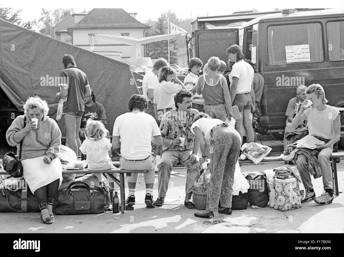 Flüchtlingslager in den Landkreis Passau, Bayern, auf DDR-Flüchtlinge, die über Ungarn und Österreich in den Westen geflohen sind Stockfoto