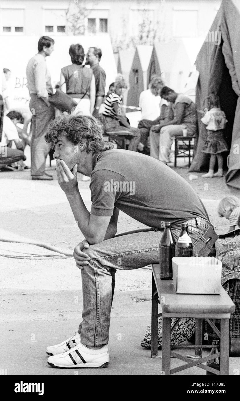 Flüchtlingslager in den Landkreis Passau, Bayern, auf DDR-Flüchtlinge, die über Ungarn und Österreich in den Westen geflohen sind Stockfoto