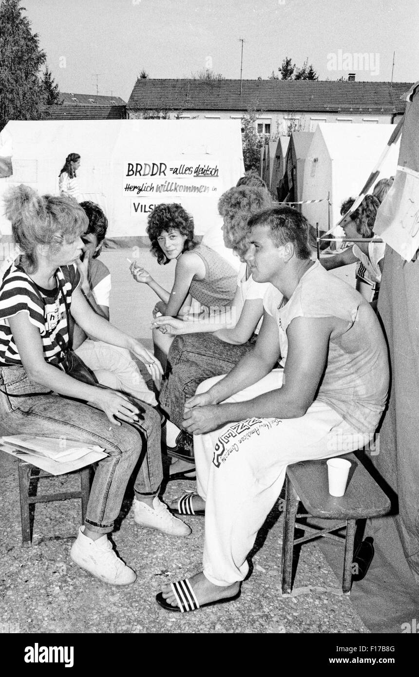 Flüchtlingslager in den Landkreis Passau, Bayern, auf DDR-Flüchtlinge, die über Ungarn und Österreich in den Westen geflohen sind Stockfoto