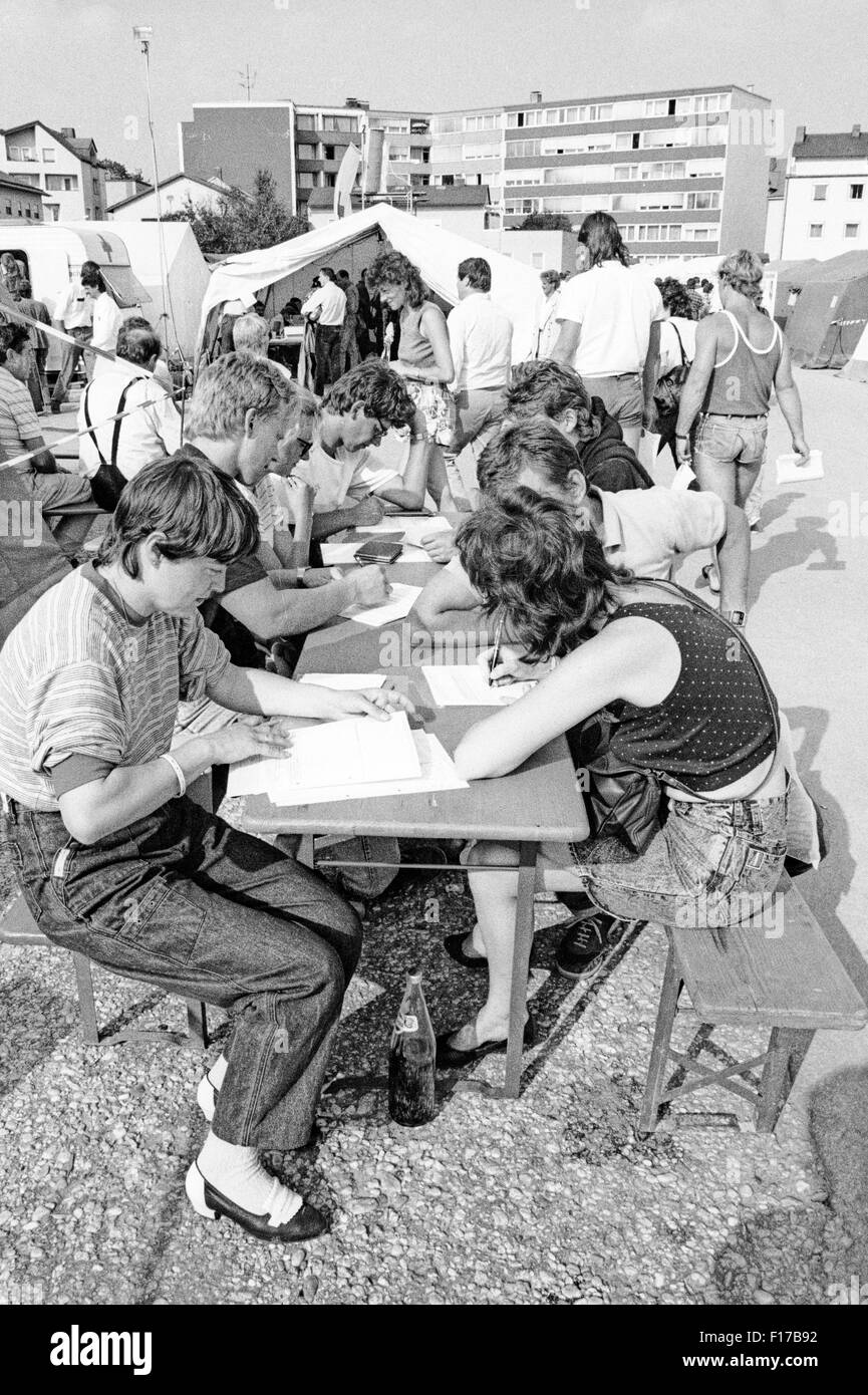 Flüchtlingslager in den Landkreis Passau, Bayern, auf DDR-Flüchtlinge, die über Ungarn und Österreich in den Westen geflohen sind Stockfoto