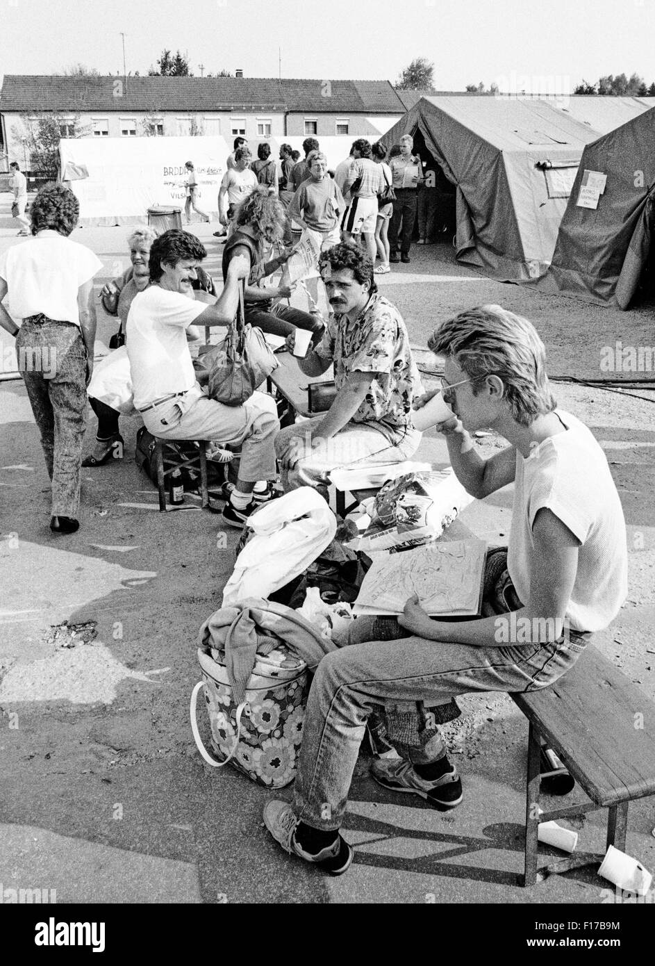 Flüchtlingslager in den Landkreis Passau, Bayern, auf DDR-Flüchtlinge, die über Ungarn und Österreich in den Westen geflohen sind Stockfoto
