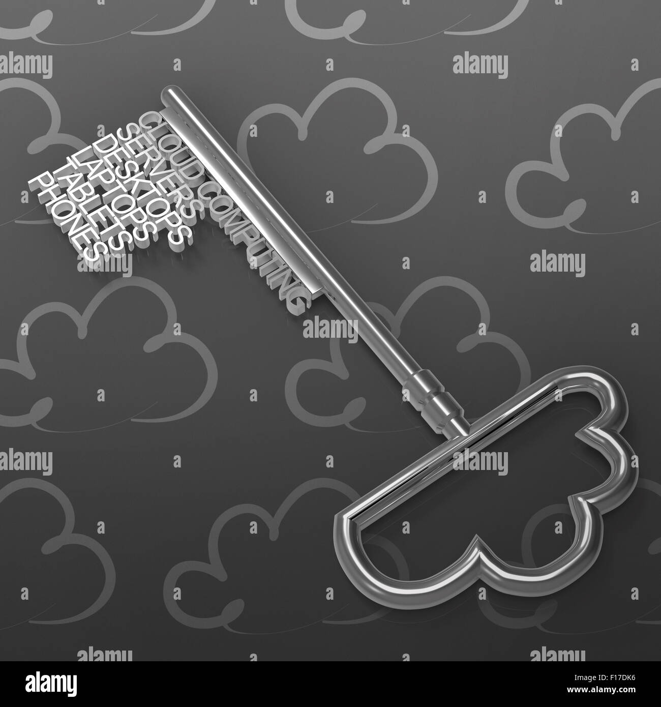 Cloud-computing-Diagramm mit metallischen Cloud und den Schlüssel als Konzept Stockfoto