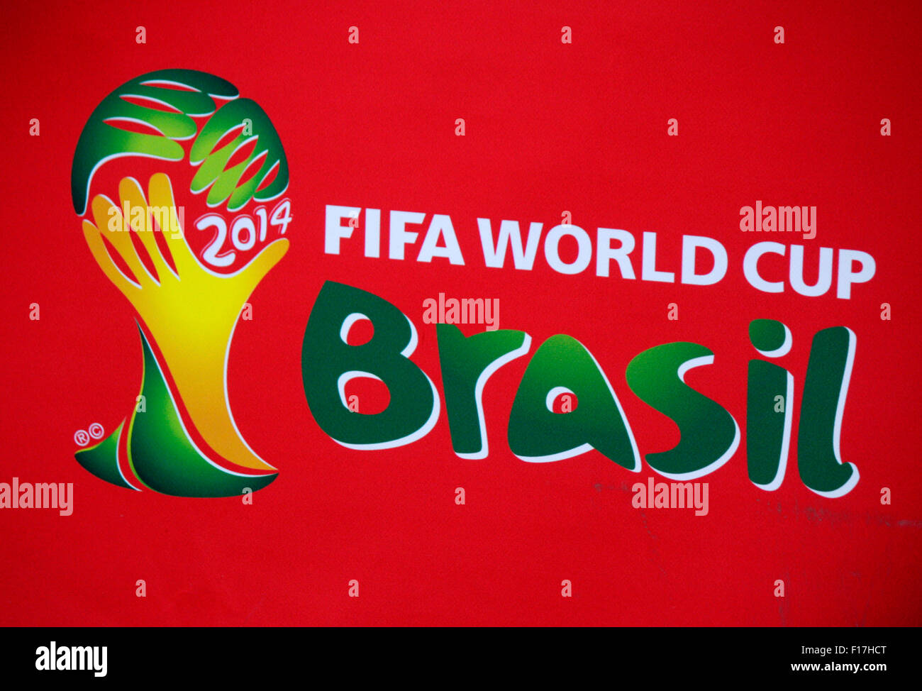Logo der Fussball WM - Fanmeile ein der Straße des 17. Juni. Juni Beim Spiel Niederlande Gegen Mexiko, 29, Juni 2014, Berlin (Nur fuer Stockfoto