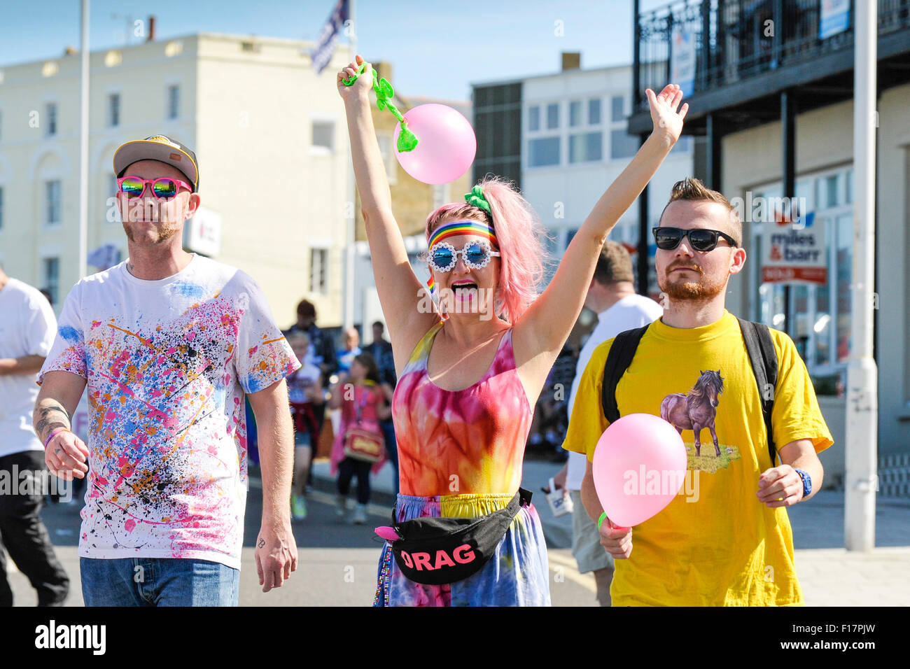Lamberhurst, Kent, Großbritannien. 29. August 2015. Die Teilnehmer feiern während der Kent Pride im Küstenort Margate. Alamy Live News/Fotograf: Credit: Gordon Scammell Stockfoto
