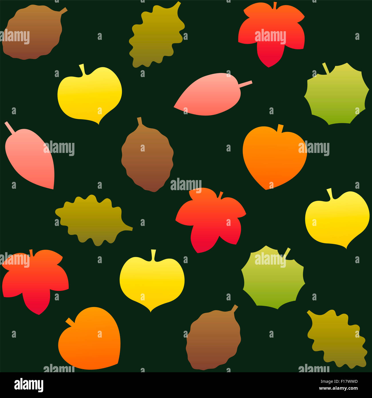 Herbst Blätter Muster. Nahtlose Hintergrund kann erstellt werden. Abbildung auf der dunkelgrünen Hintergrund. Stockfoto