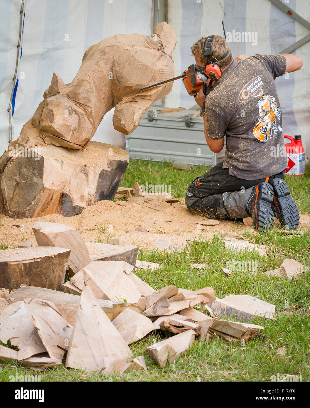 Knutsford, Cheshire, UK, 29. August 2015. Die 11. Englisch öffnen Chainsaw Carving Wettkampfspiel Cheshire & Country Fair Credit: John Hopkins/Alamy Live-Nachrichten Stockfoto