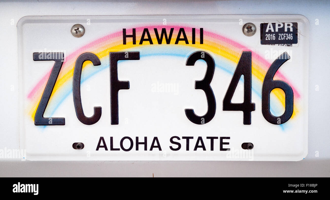 Eine Nahaufnahme von einem Hawaii-Kfz-Kennzeichen. Stockfoto