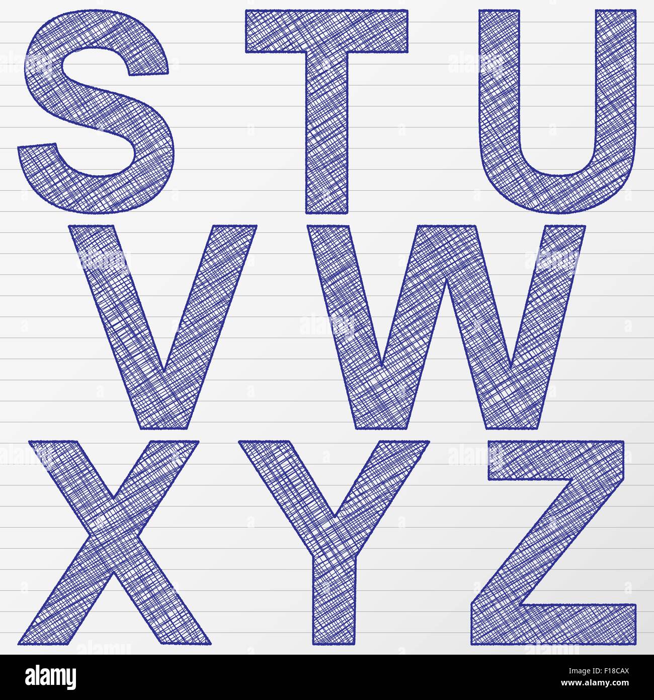 Kratzen Sie Buchstaben von S bis Z. Vektor-Illustration. Stock Vektor