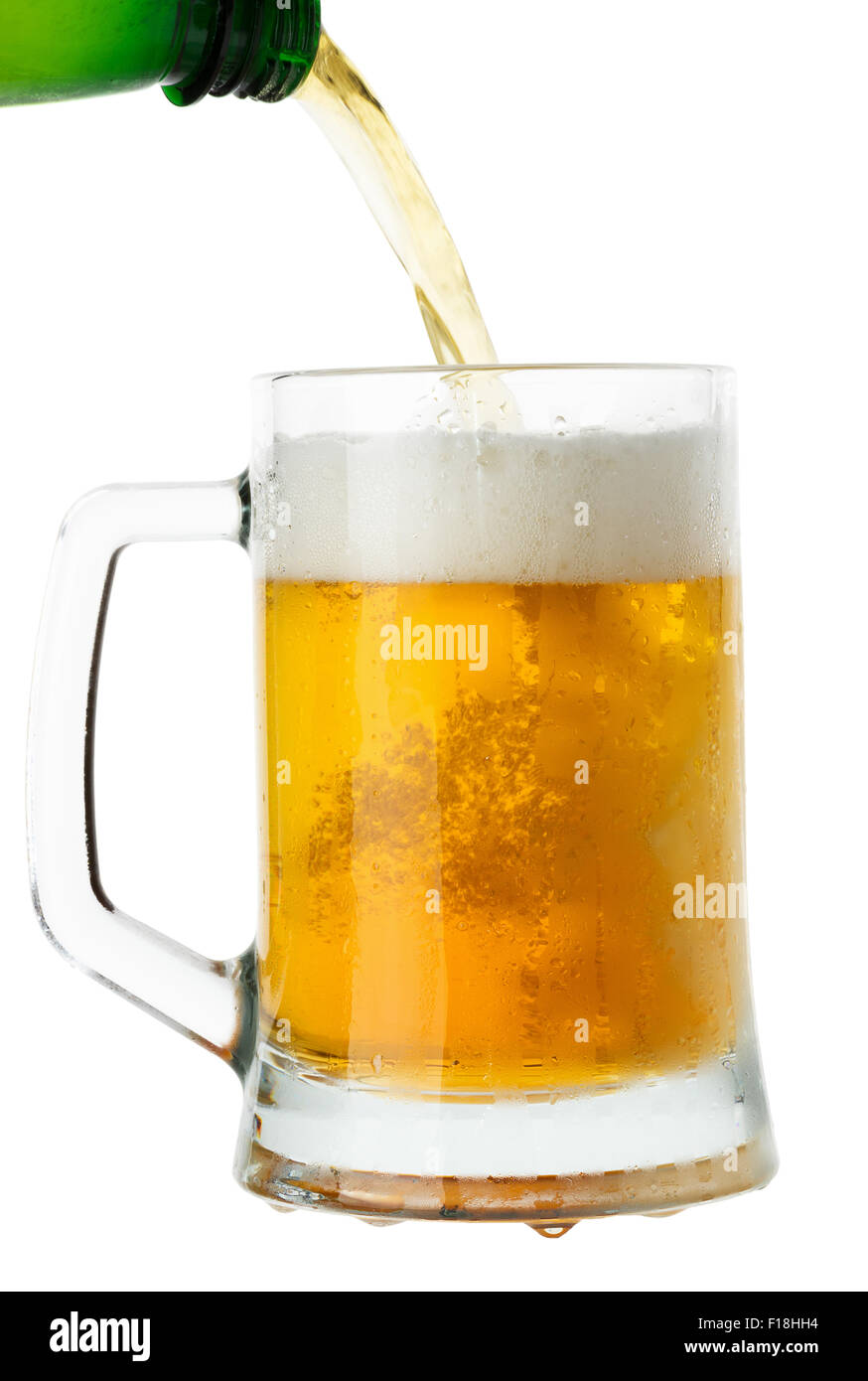 Krug Bier isoliert auf weißem Hintergrund. Stockfoto