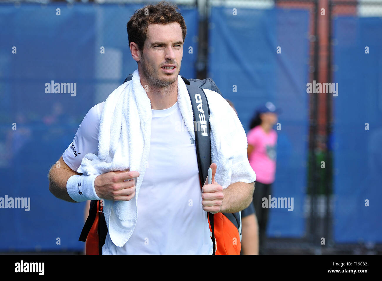 29.08.2015 New, NY, USA, US-Open Tennis Turnier Spieler Vorbereitungen und Kindertag.  Andy Murray (GBR) nach Praxis am Samstag Stockfoto