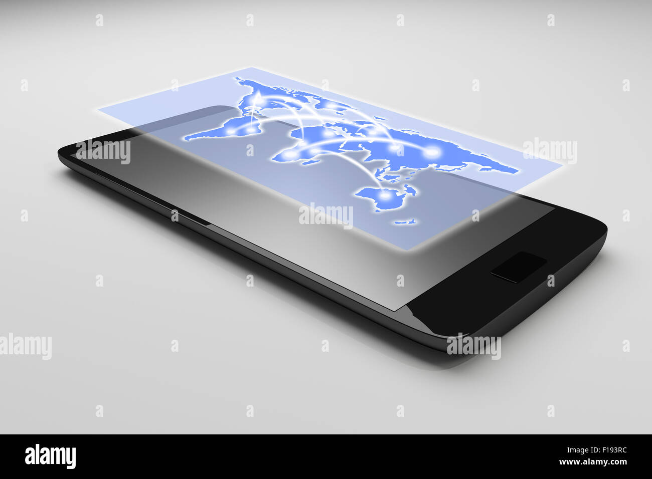 Schönes Smartphone auf weißem Hintergrund. Schwarz mobile Smartphone, 3d Rendering. Stockfoto