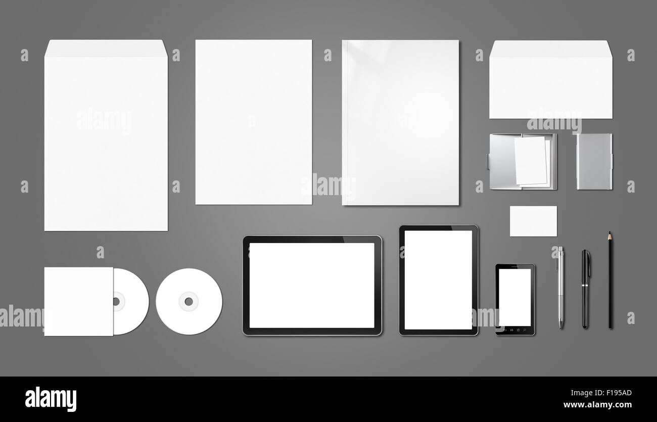 Corporate branding Mockup-Vorlage, auf dunklen grauen Hintergrund isoliert Stockfoto