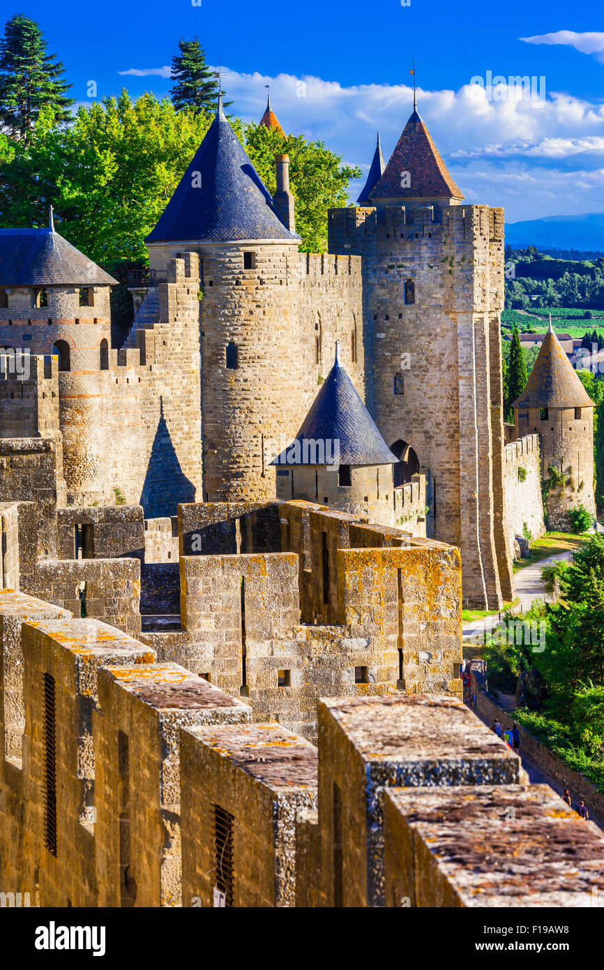 Carcassonne - mittelalterliche Burg in Frankreich, beliebte touristische Attraktion Stockfoto Carcassonne - mittelalterliche Burg in Frankreich, beliebte touristische Attraktion Stockfoto