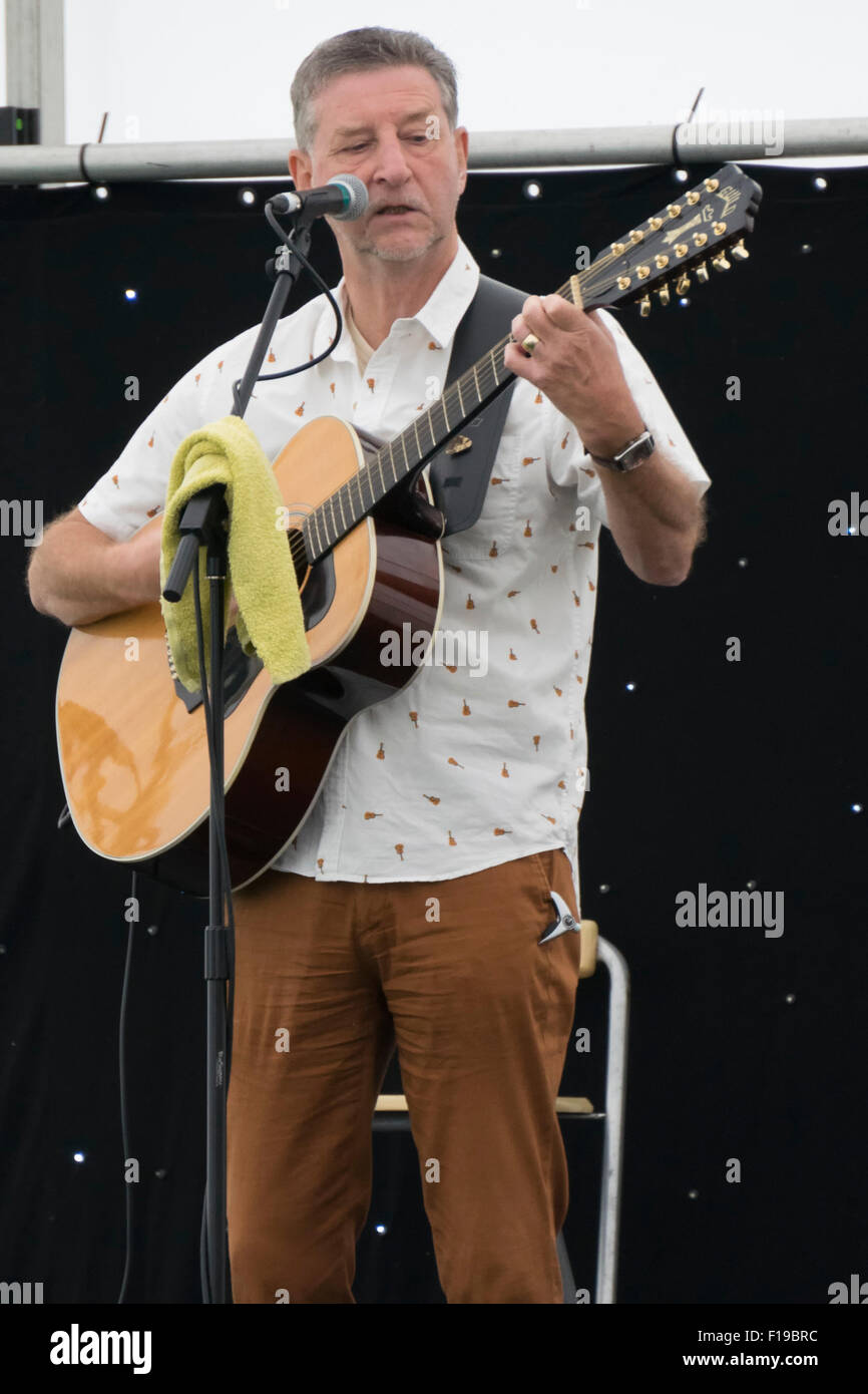 Dave Fry - Singer Songwriter, Folk/Popular, bespielt 12-saitigen Gitarre die Northampton Festival von Wasser 2015 BECKET PARK Stockfoto