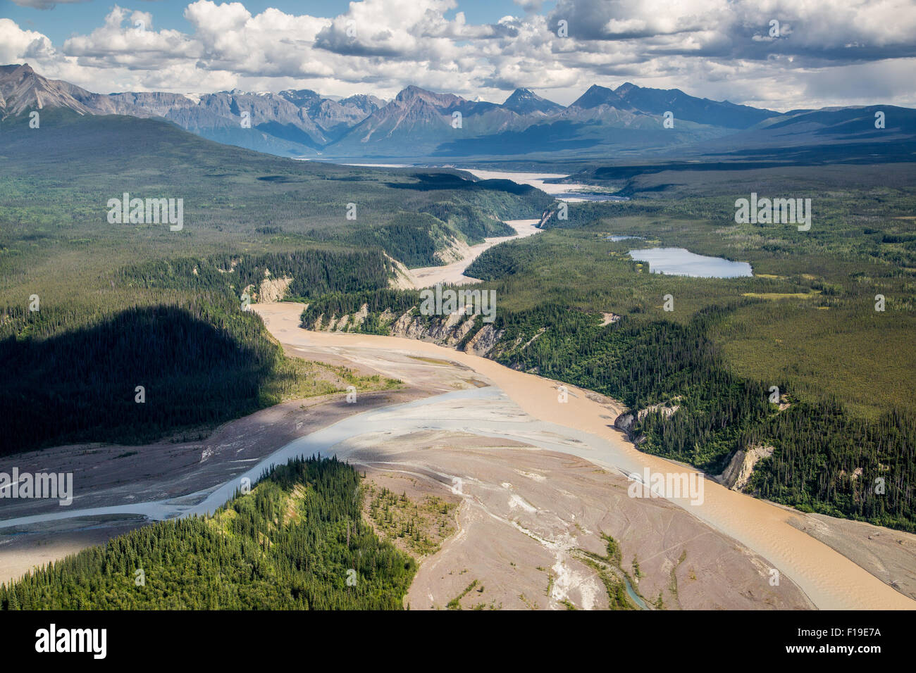 Zusammenfluss von Kennicott und Nizina im Wrangell St. Elias National Park 21. Juli 2015 in Alaska. Stockfoto