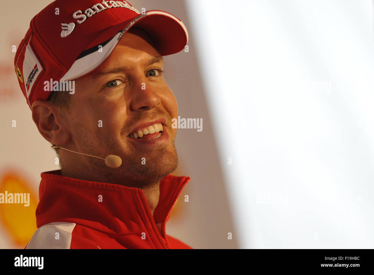 Sebastian Vettel in Budapest auf dem Hungaroring, wo er fuhr Ferrari F1 2012 und ein Ferrari F12 Berlinetta Straße Auto auf, track Featuring: Sebastian Vettel Where: Budapest, Ungarn: 28. Juni 2015 Stockfoto