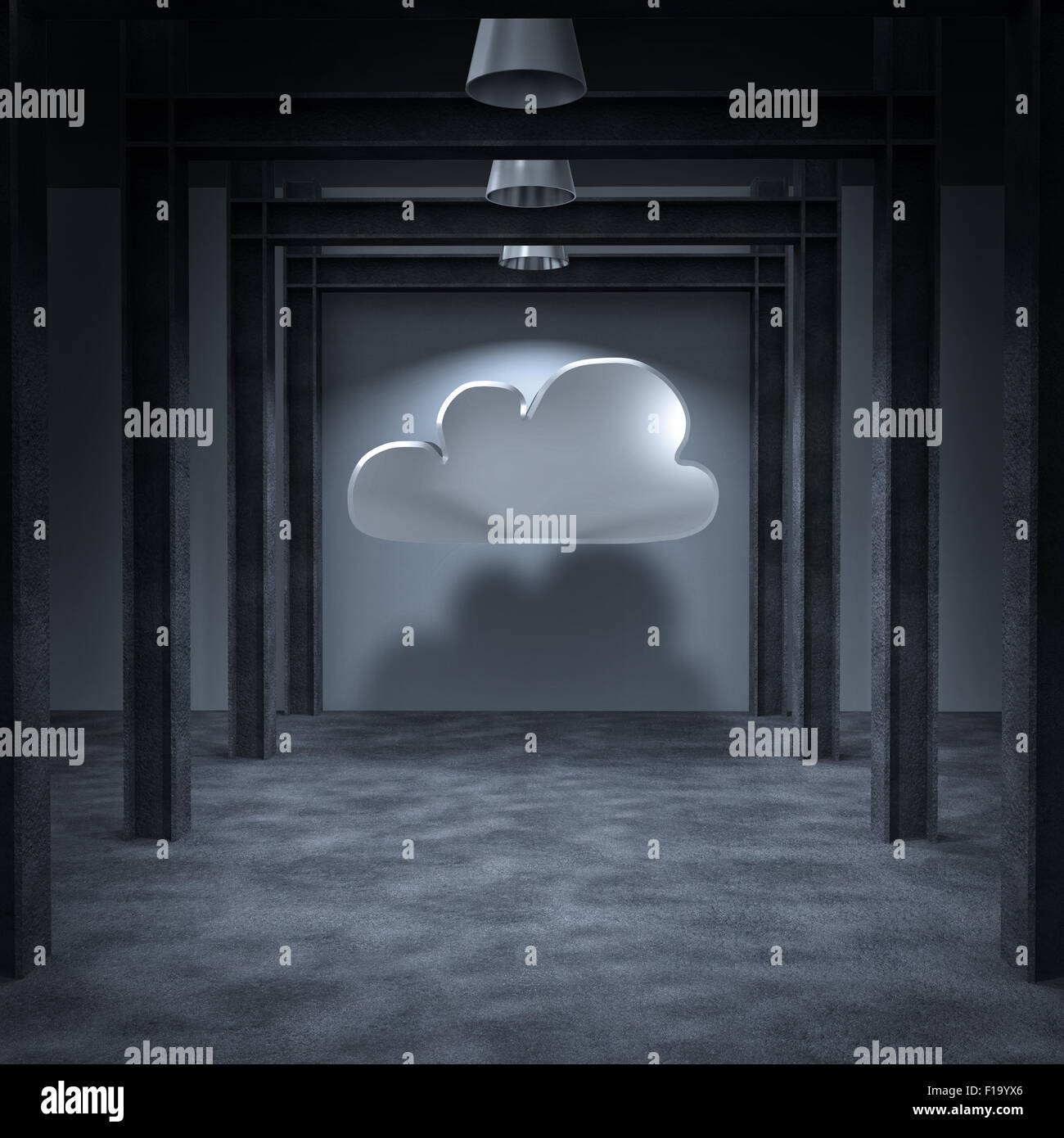 abstrakt 3d Galerie Design für Cloud-Netzwerk-Computer als Konzept Stockfoto