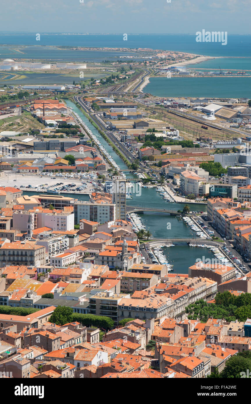 Canal De La Peyrade Sète, von oben gesehen, Hérault, Languedoc-Roussillon, Frankreich, Europa Stockfoto