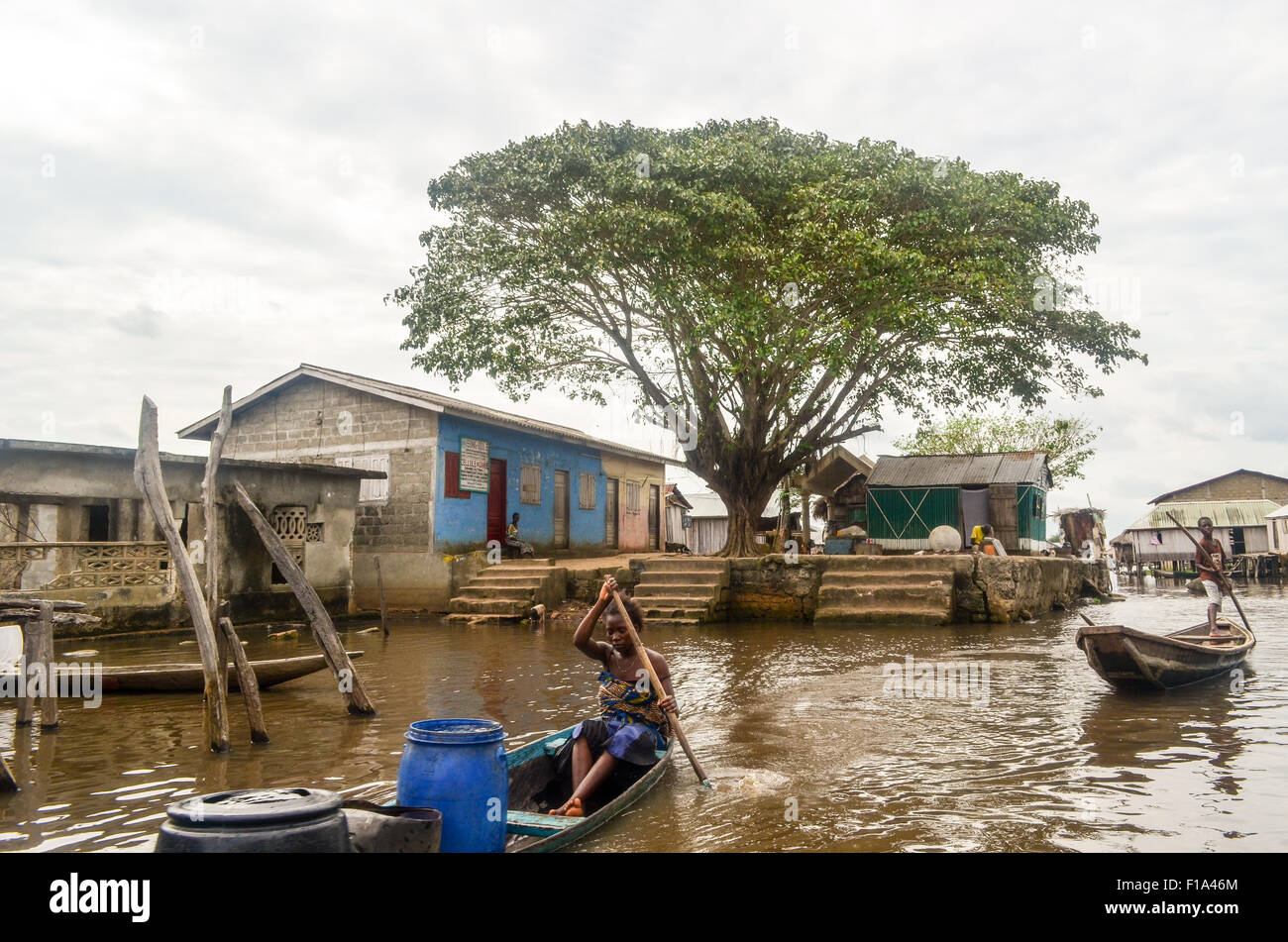 Ganvié, das "Venedig von Afrika", Dorf der Pfahlbauten an einem See in der Nähe von Cotonou in Benin Stockfoto