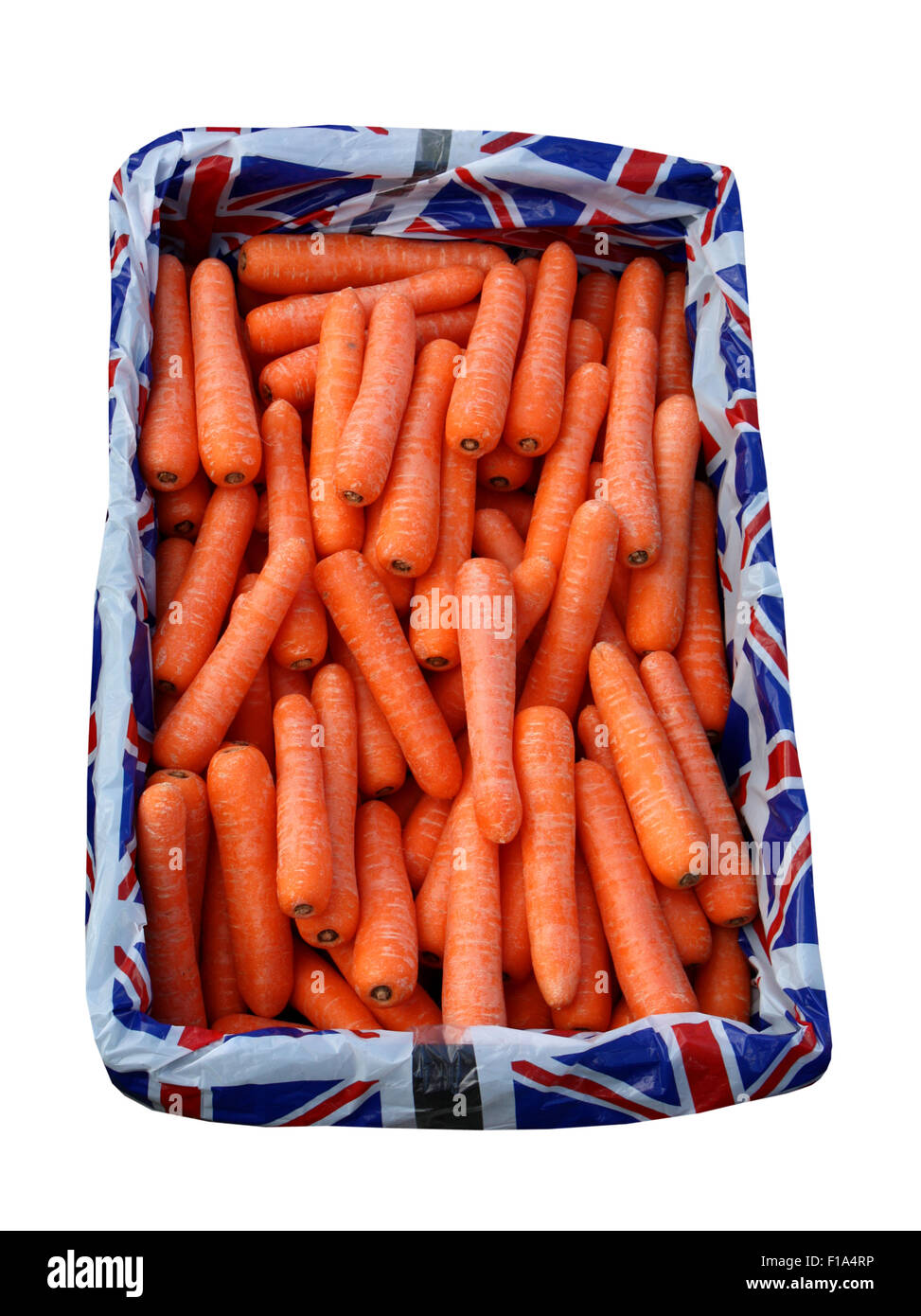Ein Anzeigefeld des britischen Karotten Gemüse. Stockfoto