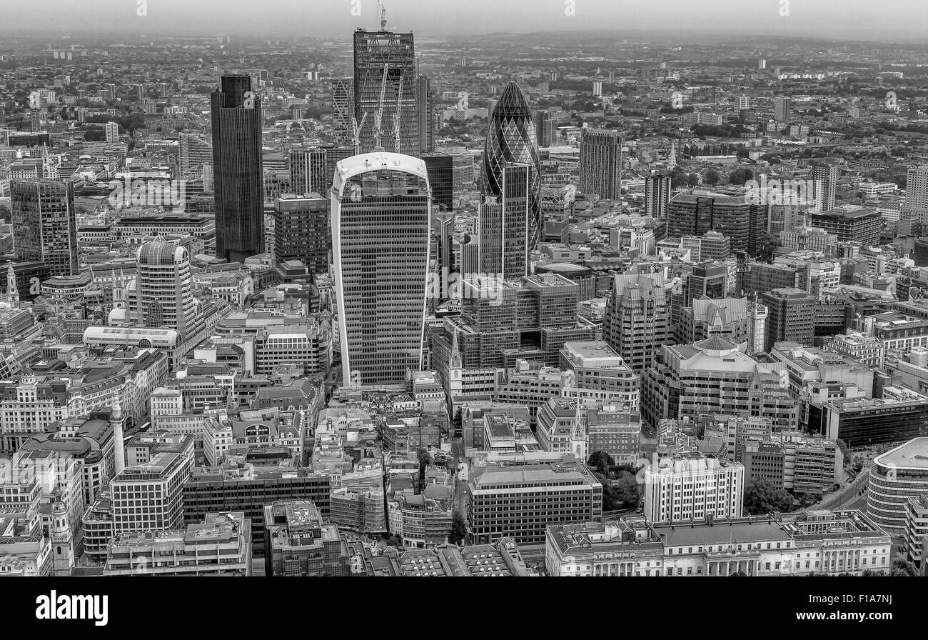 Schwarz-Weiß-Bild von der Londoner City aus dem Shard, London's höchste Aussichtsplattform, London, UK Stockfoto