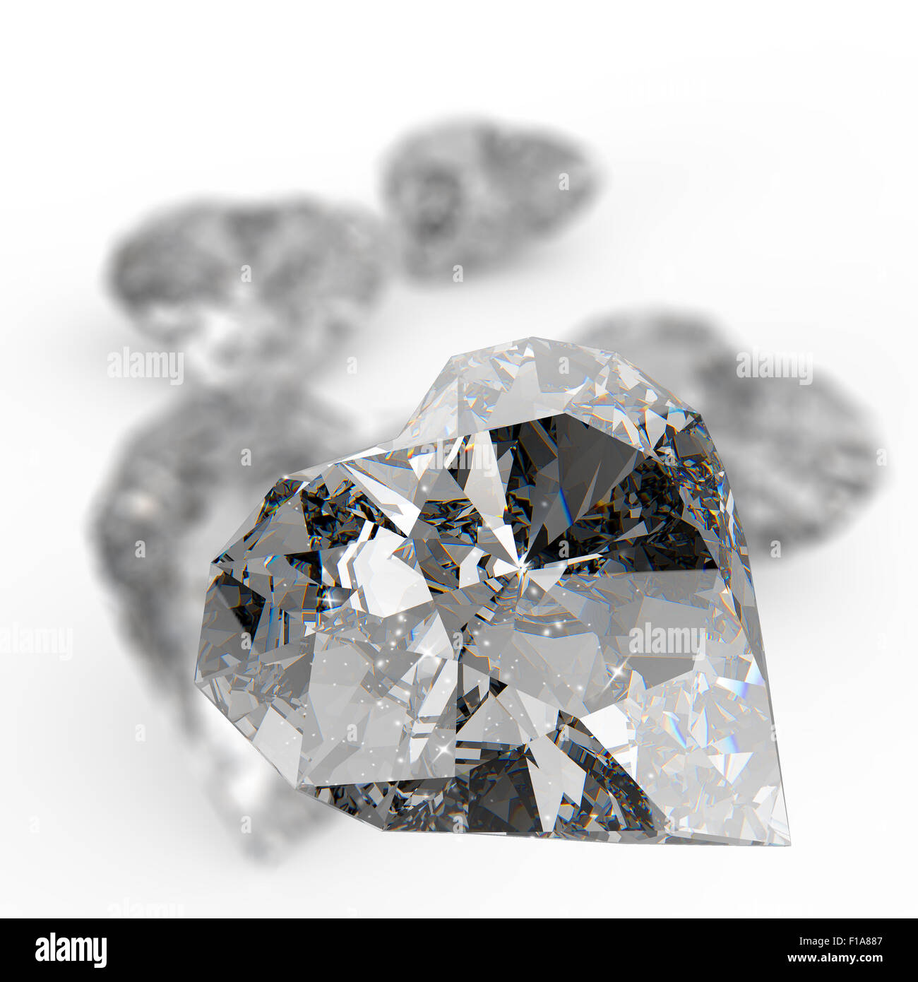 Diamant-Herz-Form auf schwarze oder weiße Oberfläche Stockfoto