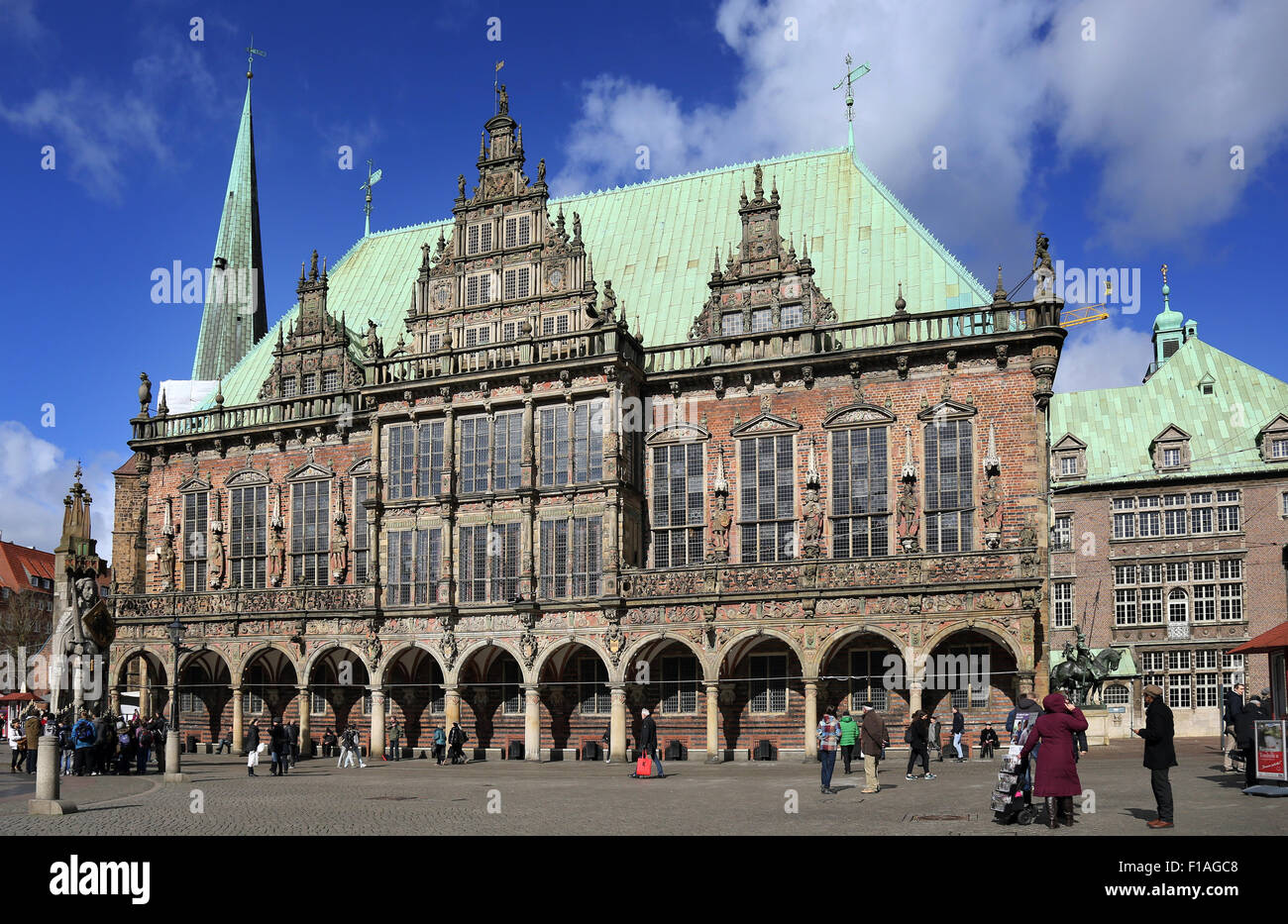 Bremen, Deutschland, Bremer Rathaus und der Roland-statue Stockfoto