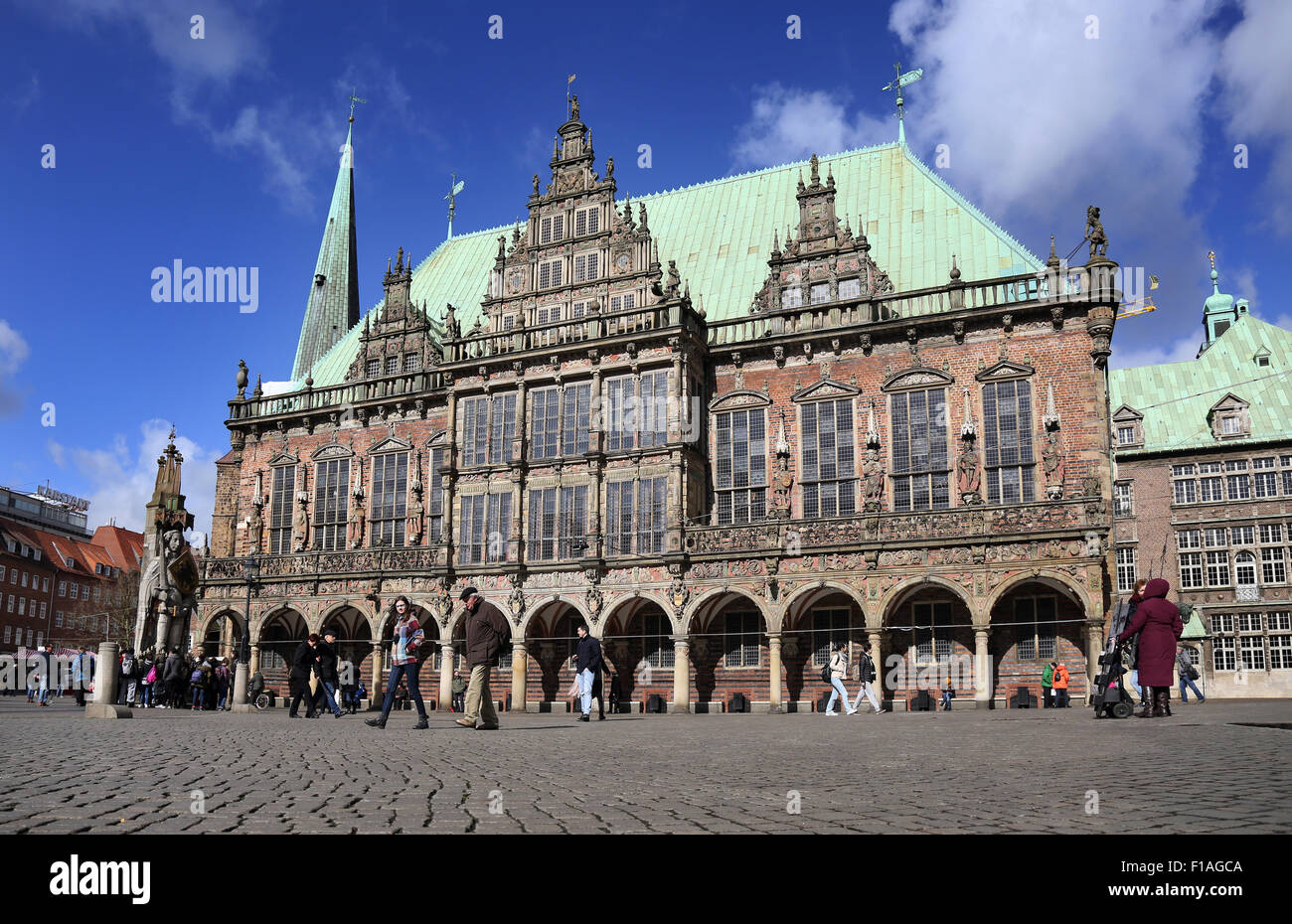 Bremen, Deutschland, Bremer Rathaus und der Roland-statue Stockfoto