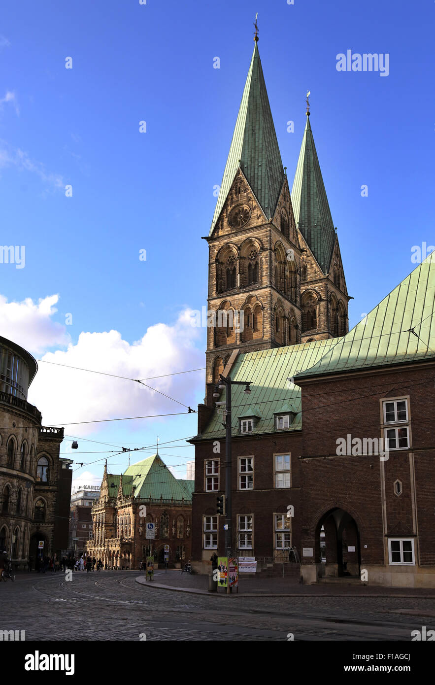 Bremen, Deutschland, der St. Petri-Dom und Bremer Rathaus Stockfoto