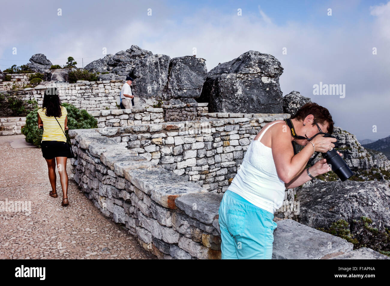 Kapstadt Südafrika, Afrika, Tafelberg-Nationalpark, Naturschutzgebiet, Erwachsene Erwachsene Frau Frauen weibliche Dame, Kamera, Top, Besucher Reisen t Stockfoto