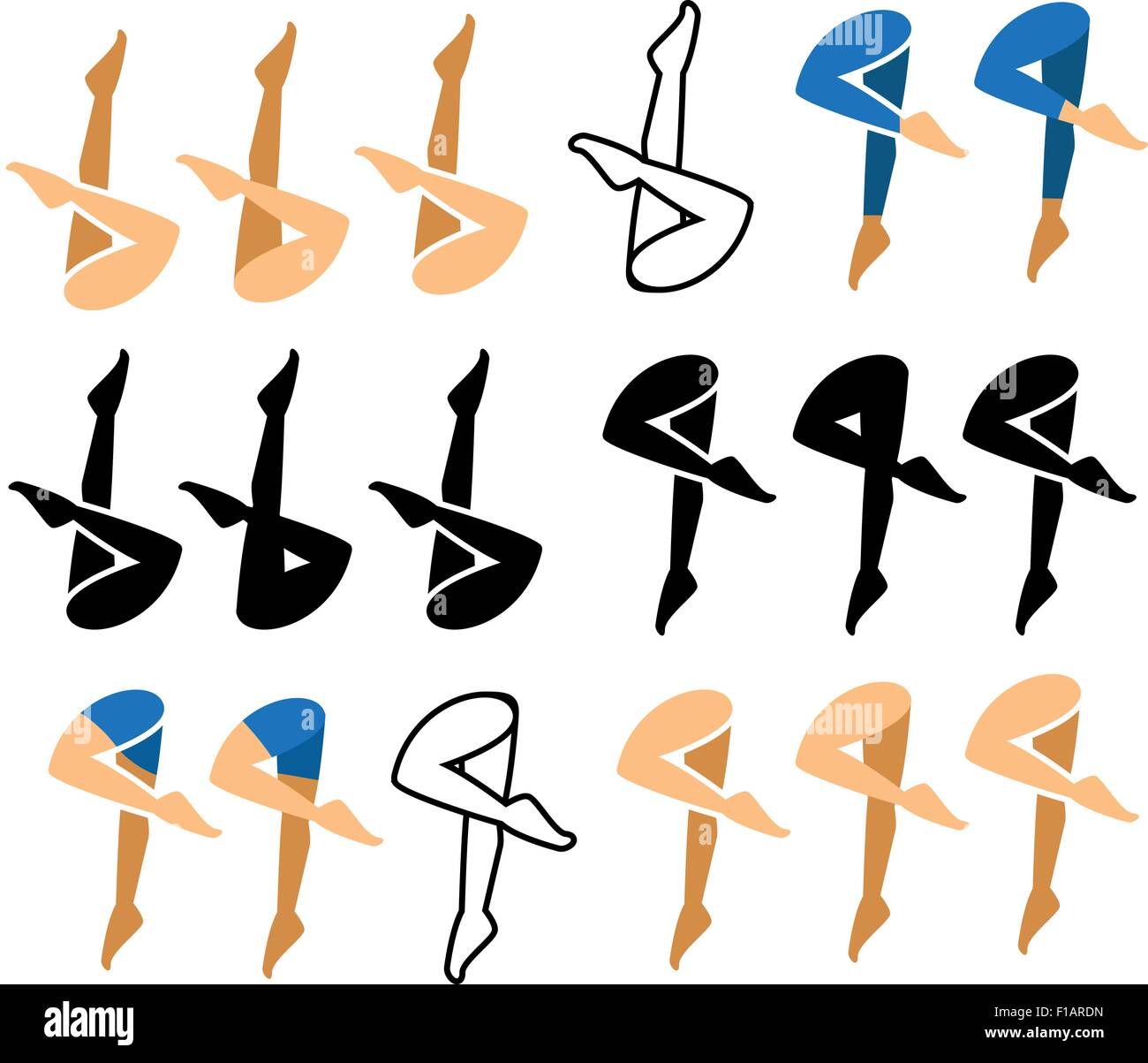 Synchronschwimmen-Ikone und Symbol in vielen style.vector Abbildung. Stock Vektor