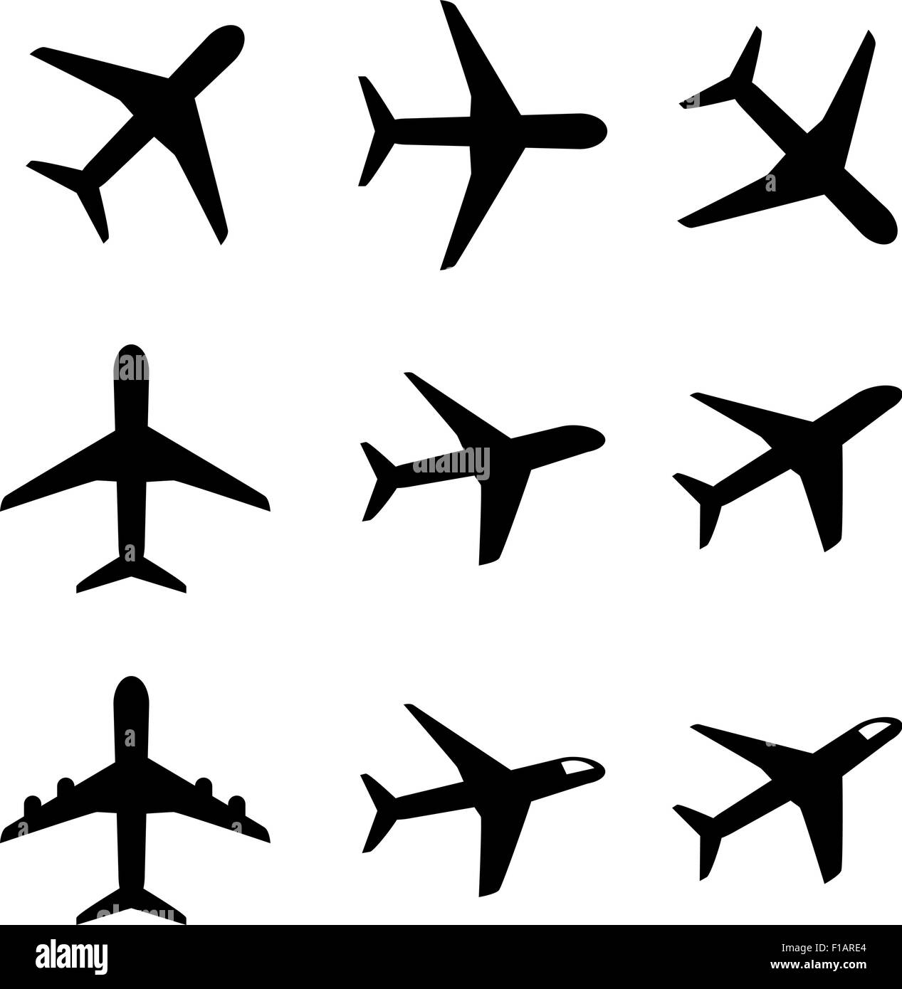 Reihe von Flugzeug-Ikone und Symbol in der Silhouette Art Stock Vektor