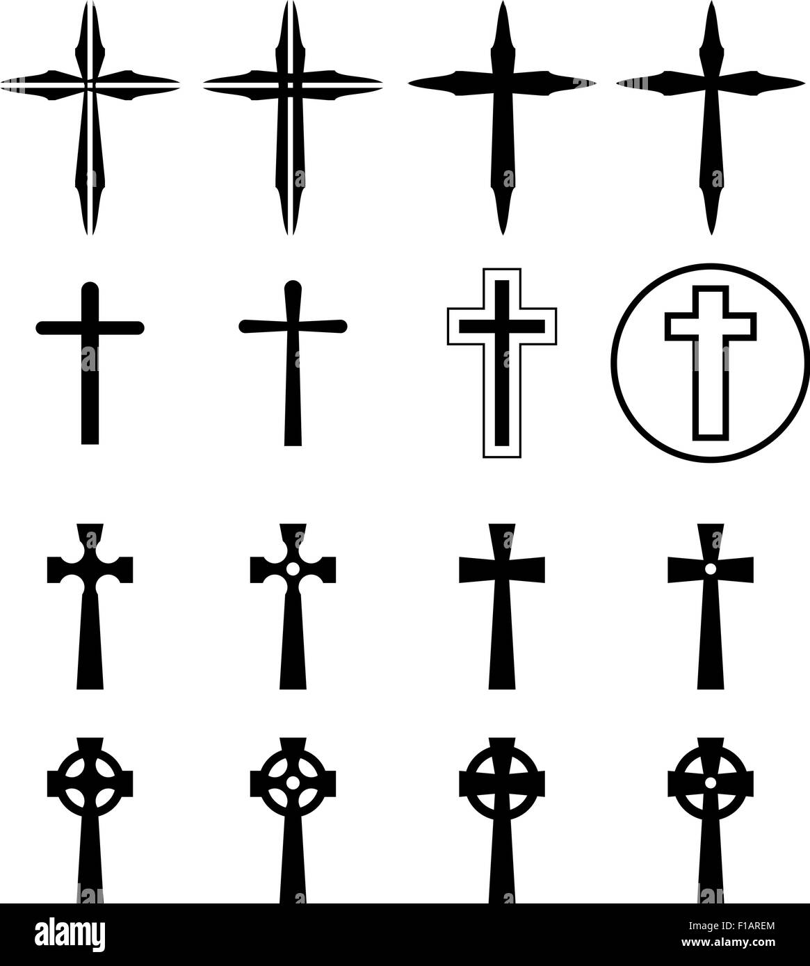 Satz von Kruzifix und Kreuz Silhouette im modernen Stil. Vektor-Illustration. Stock Vektor