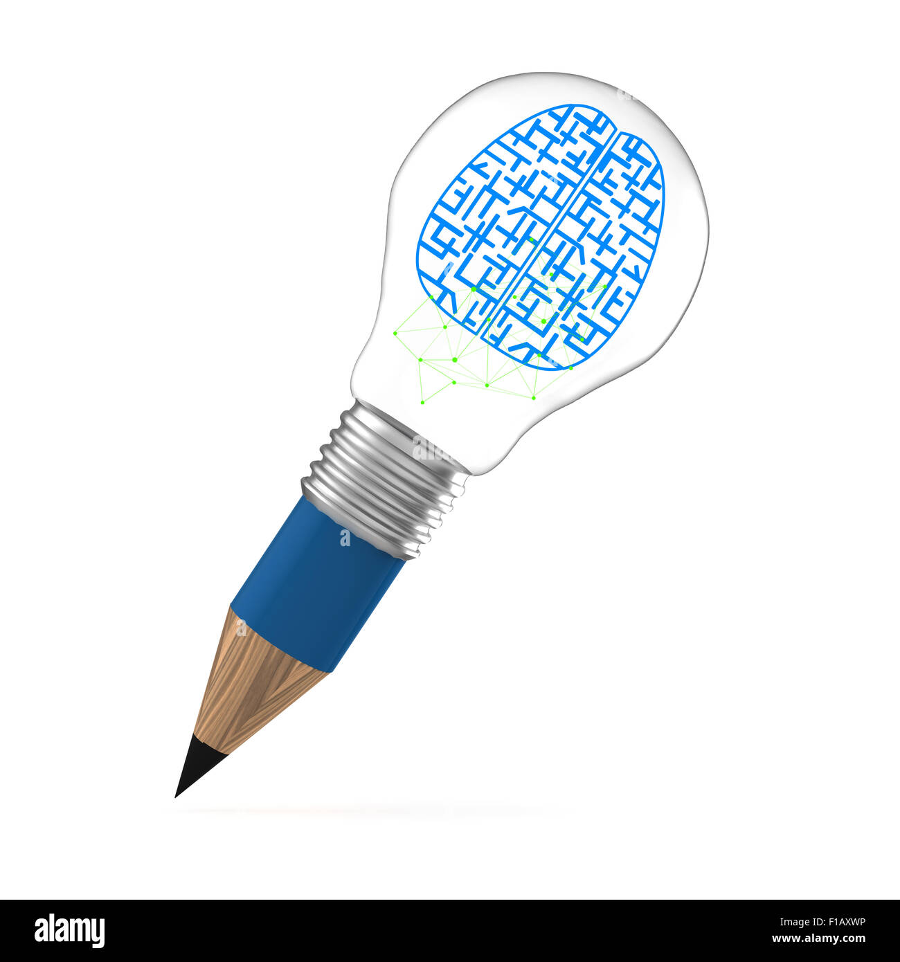die Gehirn-Idee kreativ wie Bleistift Glühbirne Kreativkonzept Stockfoto