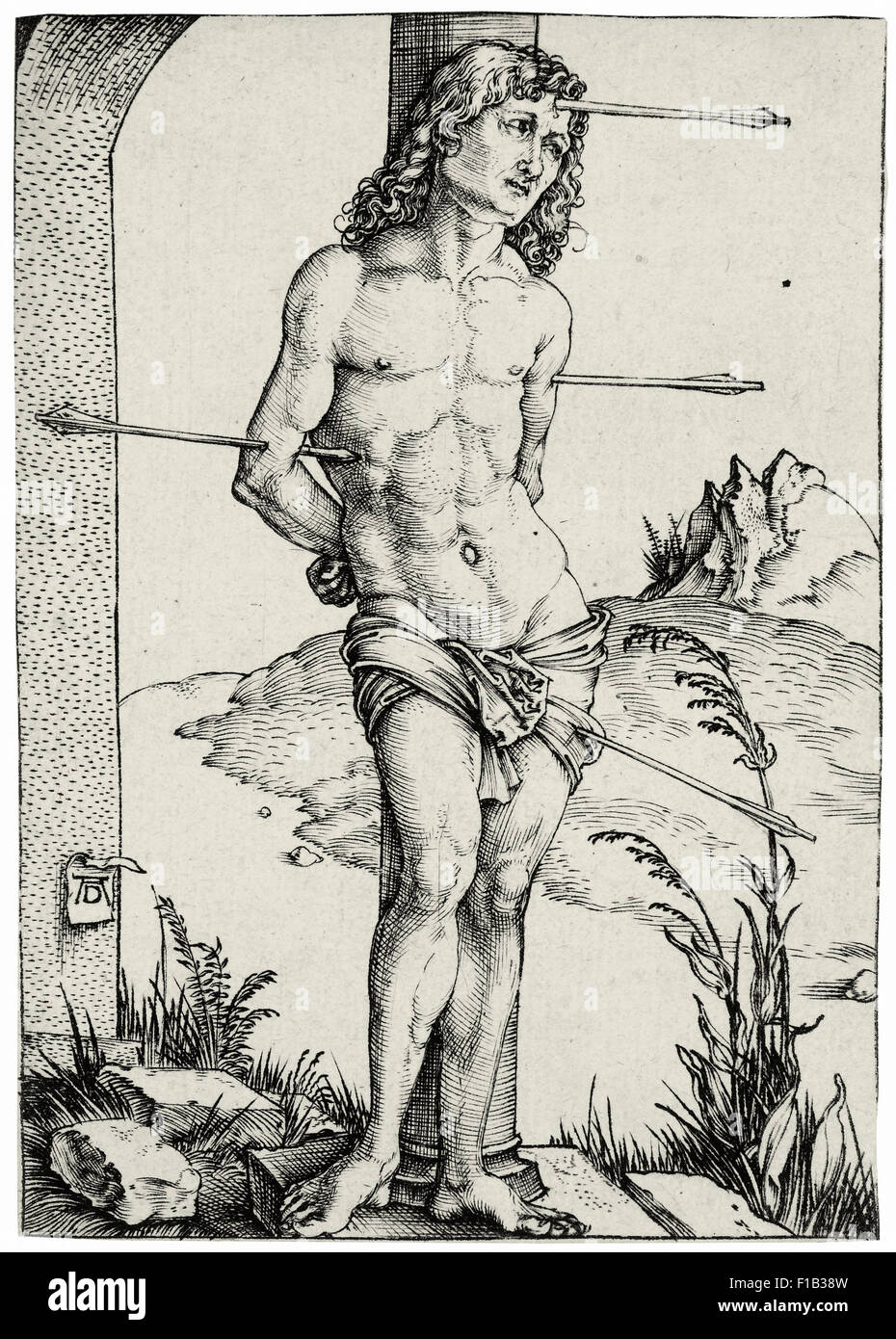 Albrecht Dürer - Saint Sebastian gebunden an der Spalte Stockfoto
