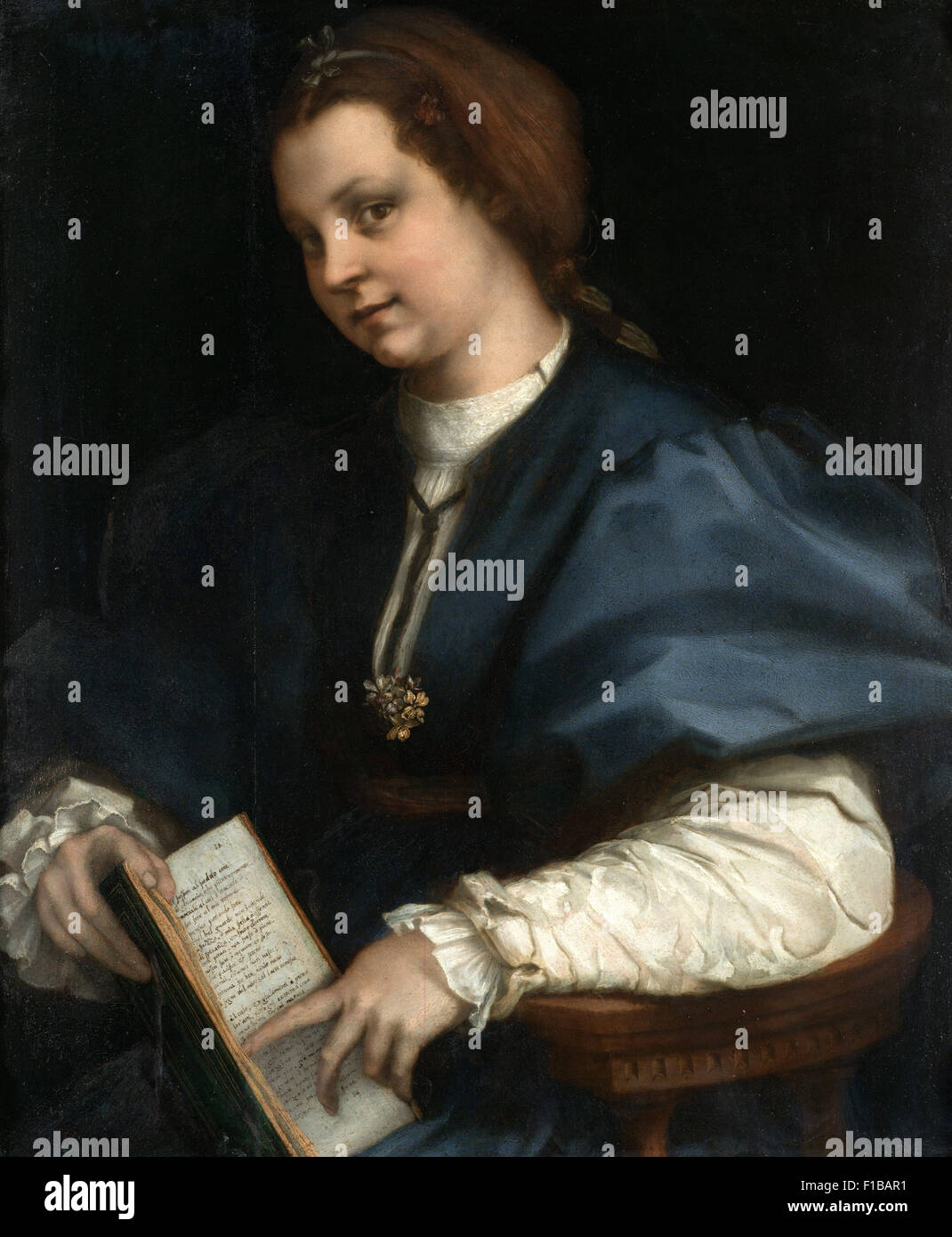 Andrea del Sarto - Lady mit einem Buch von Petrarchs Reim Stockfoto