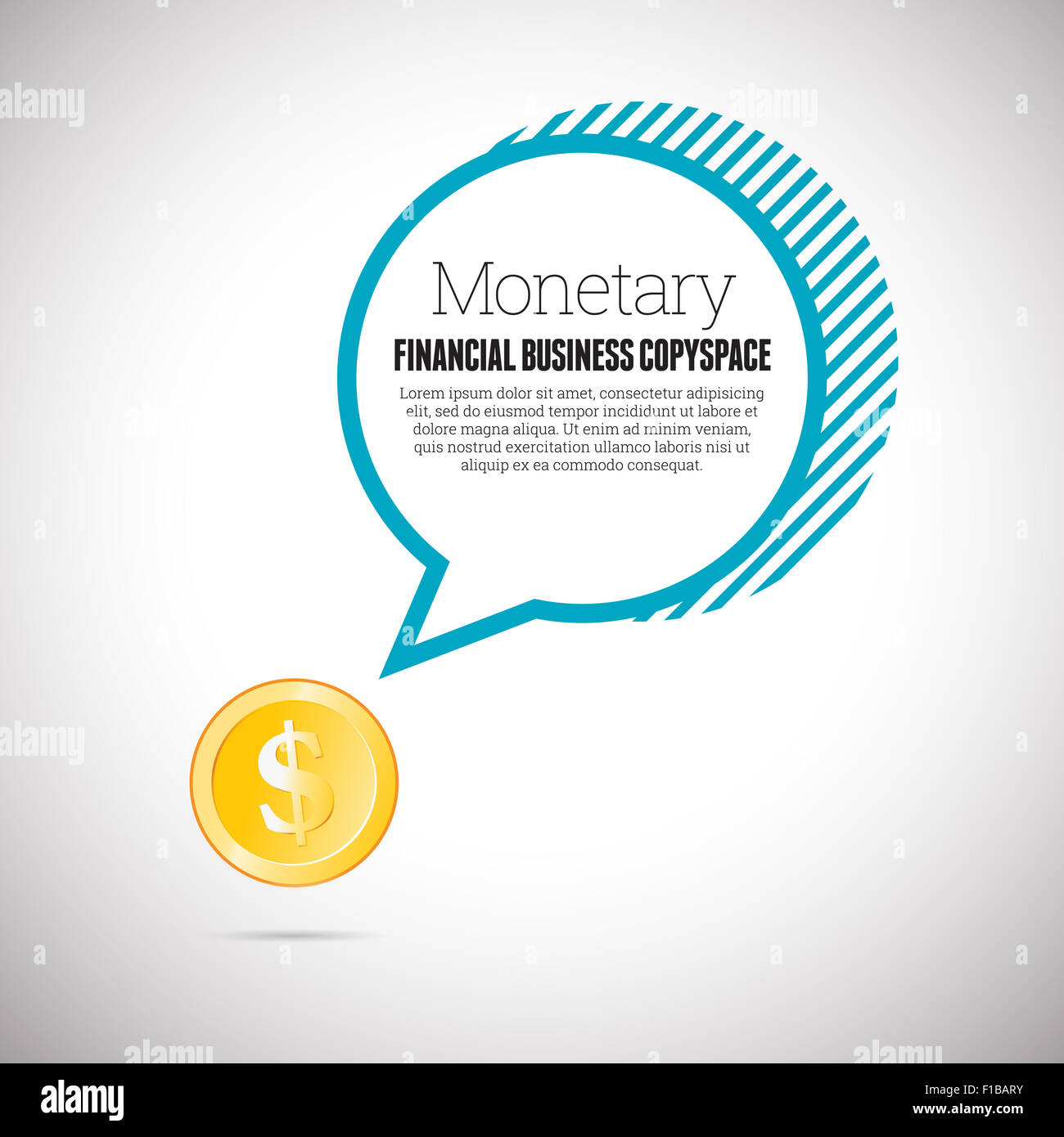Vektor-Illustration der finanziellen Geschäftskonzept mit goldenen Dollar Münze und Blase Exemplar zu sprechen. Stockfoto