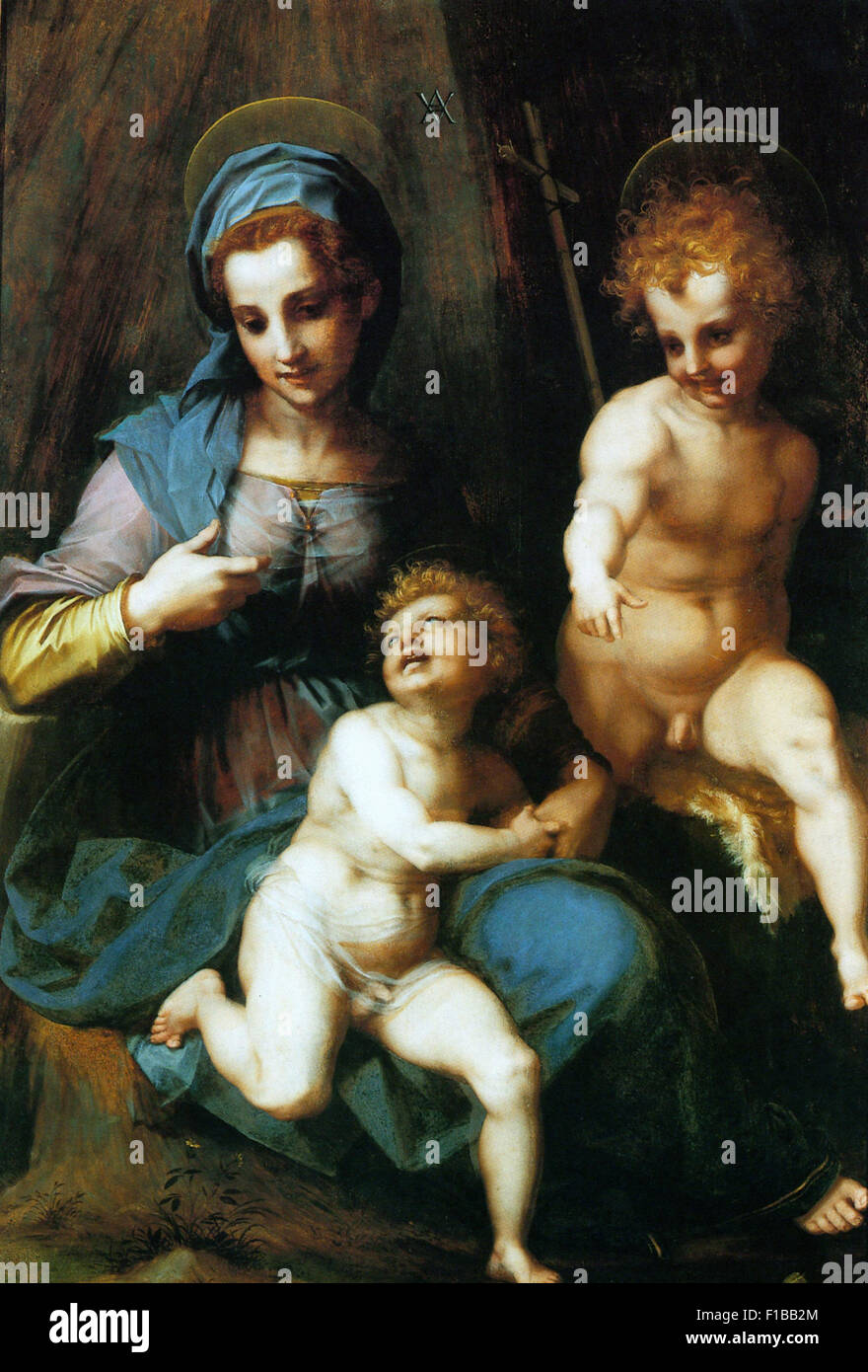 Andrea del Sarto - Madonna mit Kind und der junge St. Johannes Stockfoto