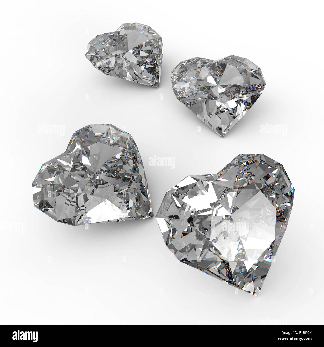 Diamant-Herz-Form auf schwarze oder weiße Oberfläche Stockfoto