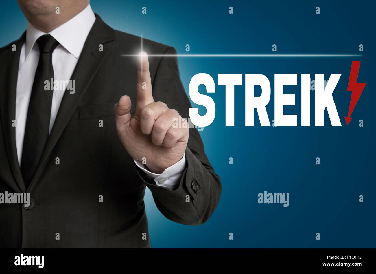 Geschäftsmann Begriff Streik Touchscreen gesteuert. Stockfoto